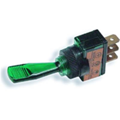 Illuminated Toggle ON/OFF Switch - Green - 12v-20amp - 10's